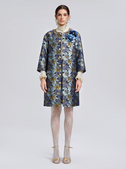 Hand-Sewn Crystal Floral Jacquard Jacket