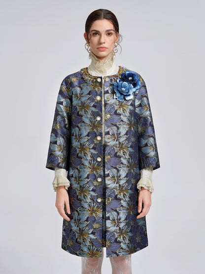 Hand-Sewn Crystal Floral Jacquard Jacket
