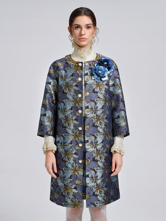 Hand-Sewn Crystal Floral Jacquard Jacket