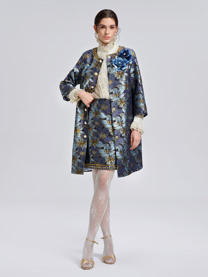 Hand-Sewn Crystal Floral Jacquard Jacket