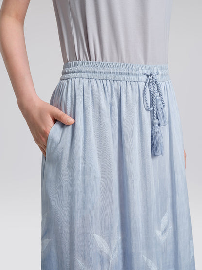 Silk Cotton Embroidered Lace Trin Panel Skirt