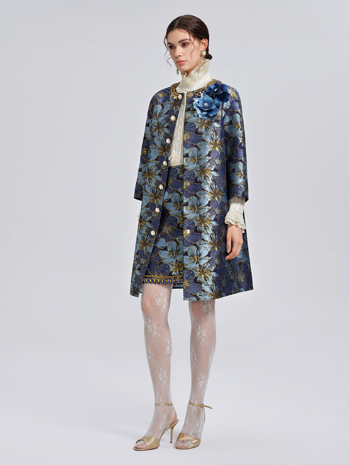 Hand-Sewn Crystal Floral Jacquard Jacket