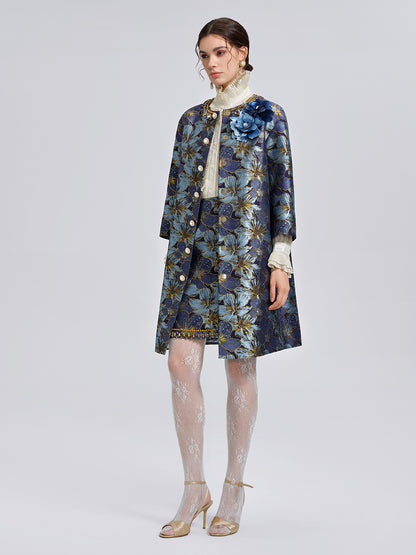 Hand-Sewn Crystal Floral Jacquard Jacket