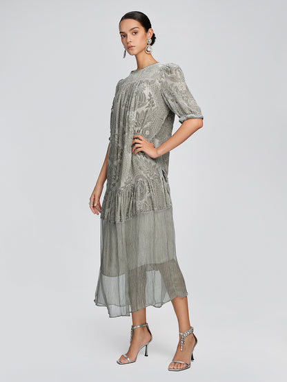 Silk Velvet Burnout Paisley Dress