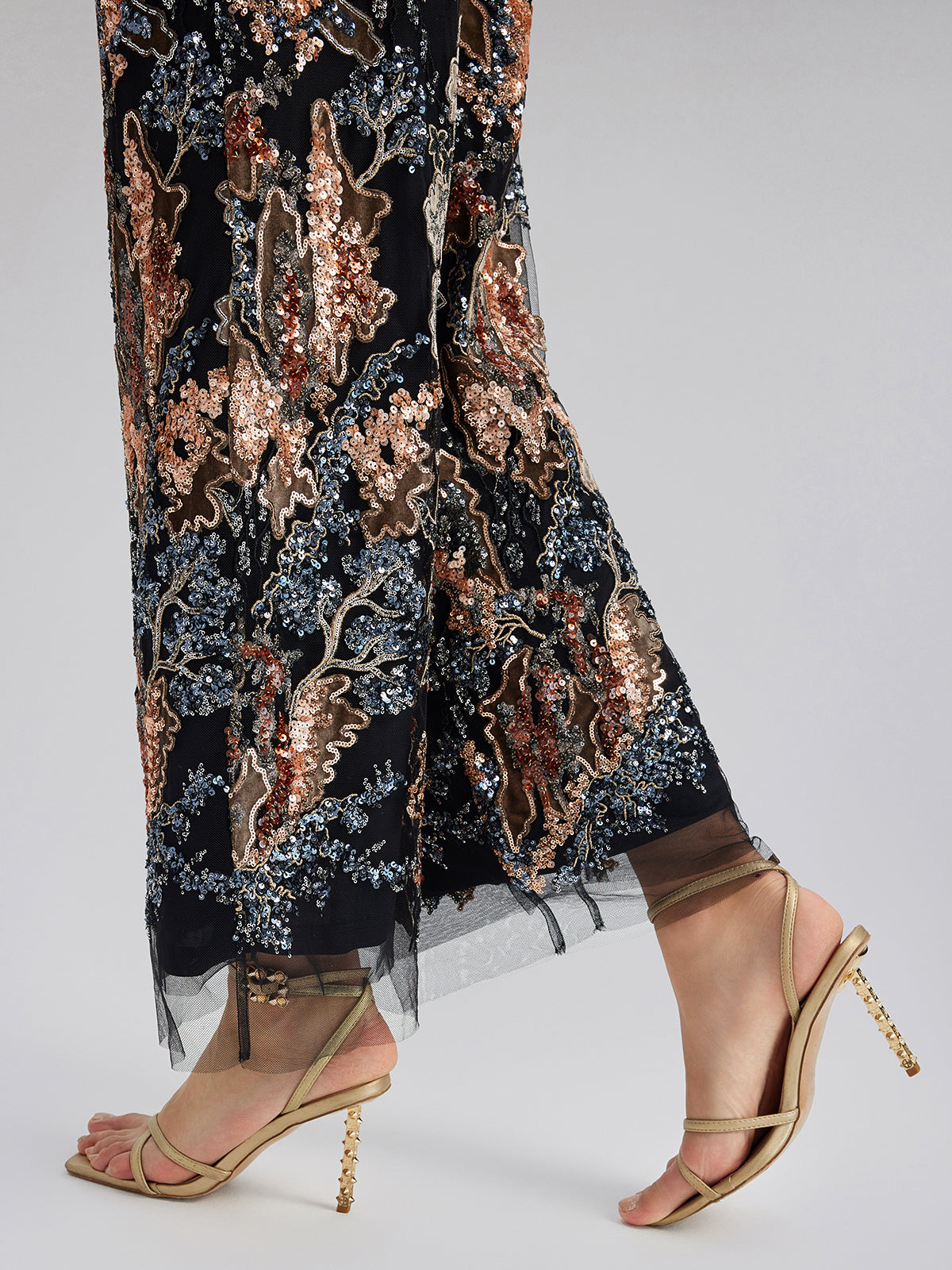 Sequin Vine Embroidered Straight Pants