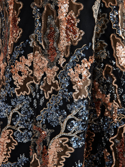 Sequin Vine Embroidered Straight Pants