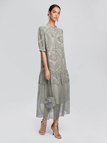 Silk Velvet Burnout Paisley Dress