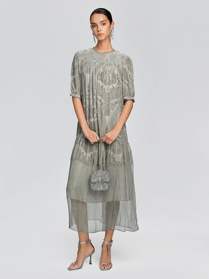 Silk Velvet Burnout Paisley Dress
