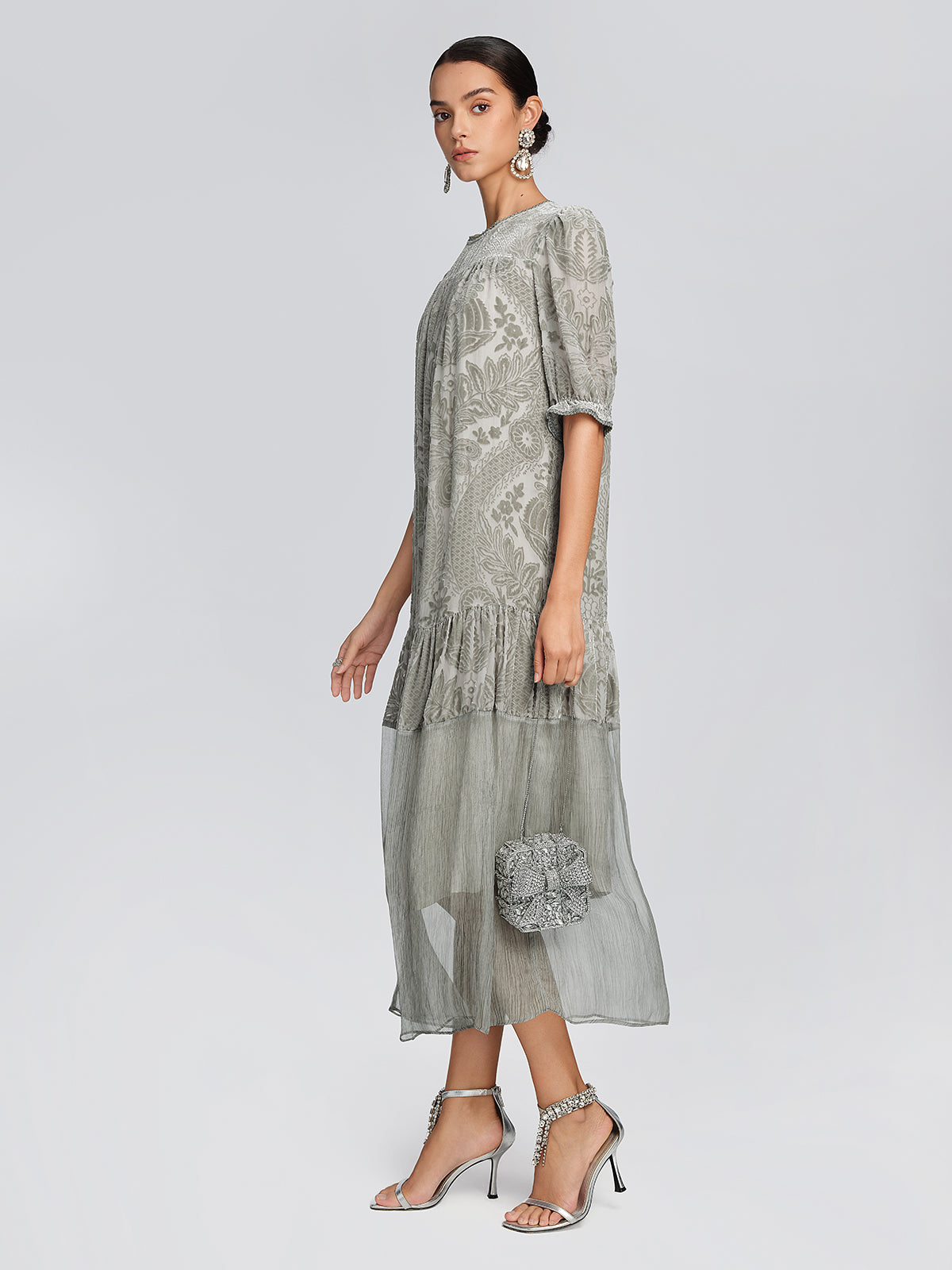 Silk Velvet Burnout Paisley Dress