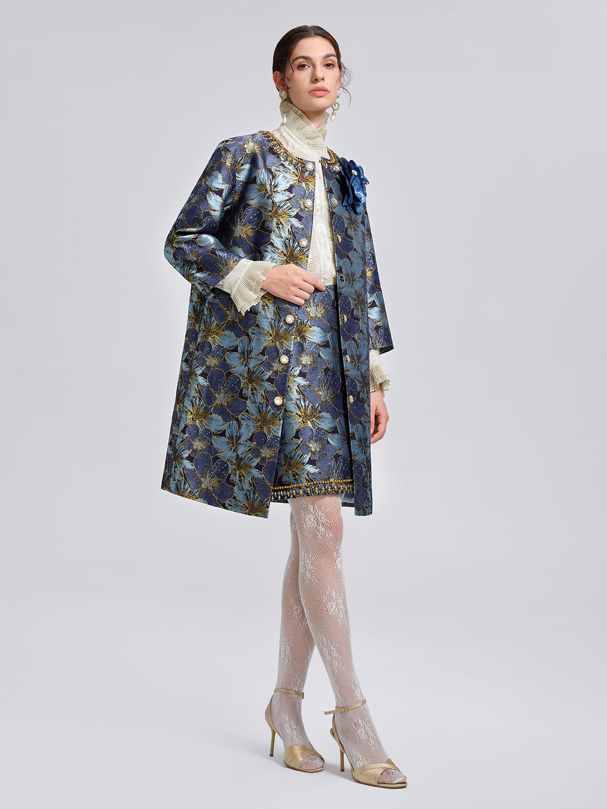 Hand-Sewn Crystal Floral Jacquard Jacket