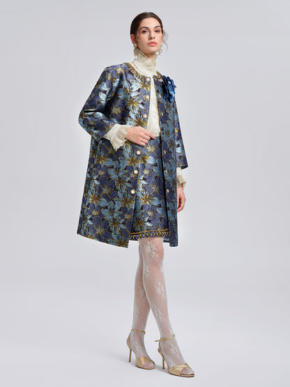Hand-Sewn Crystal Floral Jacquard Jacket