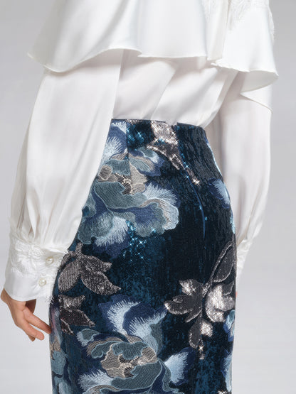 Sequin Embroidered Floral Skirt