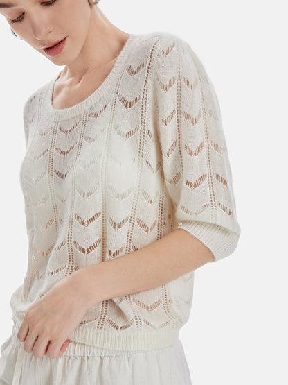 Round-Neck Hollow Out Crochet Loose Pullover