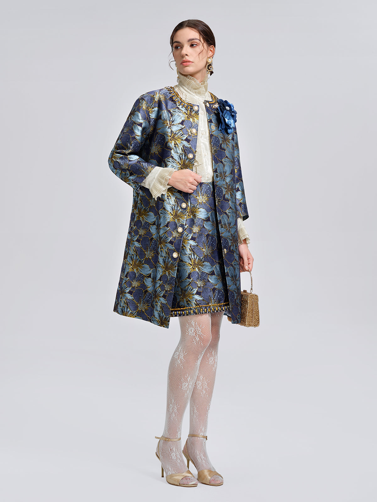 Hand-Sewn Crystal Floral Jacquard Jacket