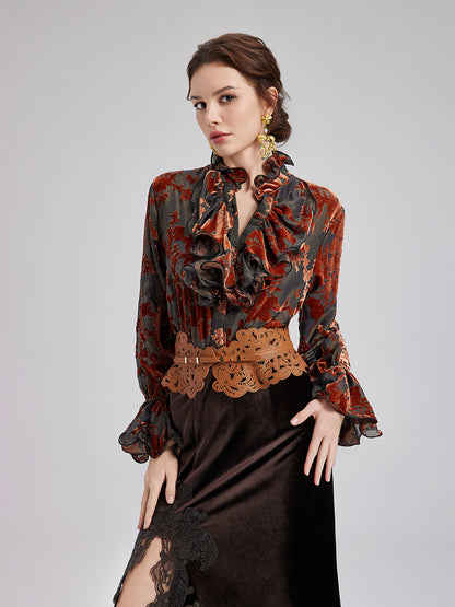 Glittery Silk Burnout Velvet Blouse