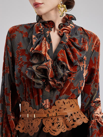 Glittery Silk Burnout Velvet Blouse