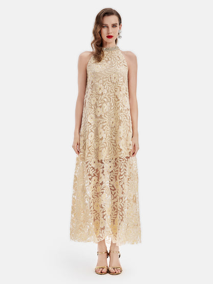 Embroidered Sequin Sleeveless Dress