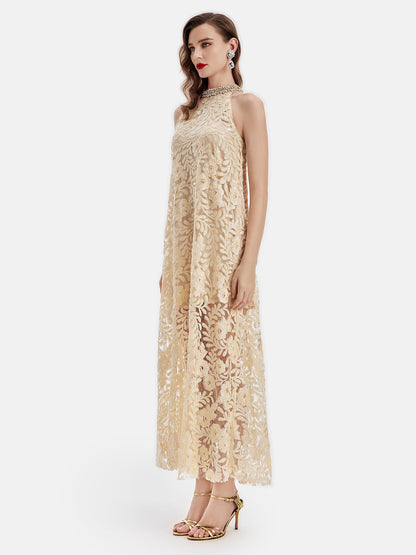 Embroidered Sequin Sleeveless Dress