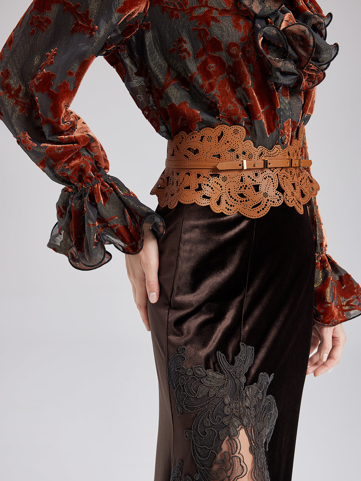 Glittery Silk Burnout Velvet Blouse