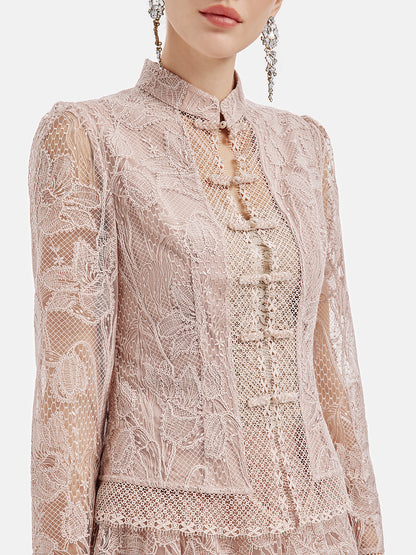 Lace-Collared Floral Embellished Set