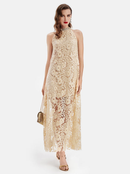 Embroidered Sequin Sleeveless Dress