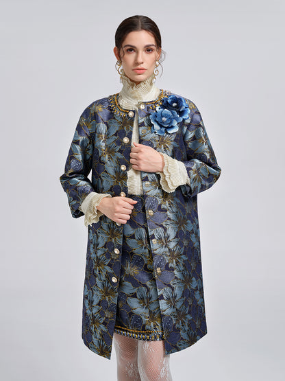 Hand-Sewn Crystal Floral Jacquard Jacket