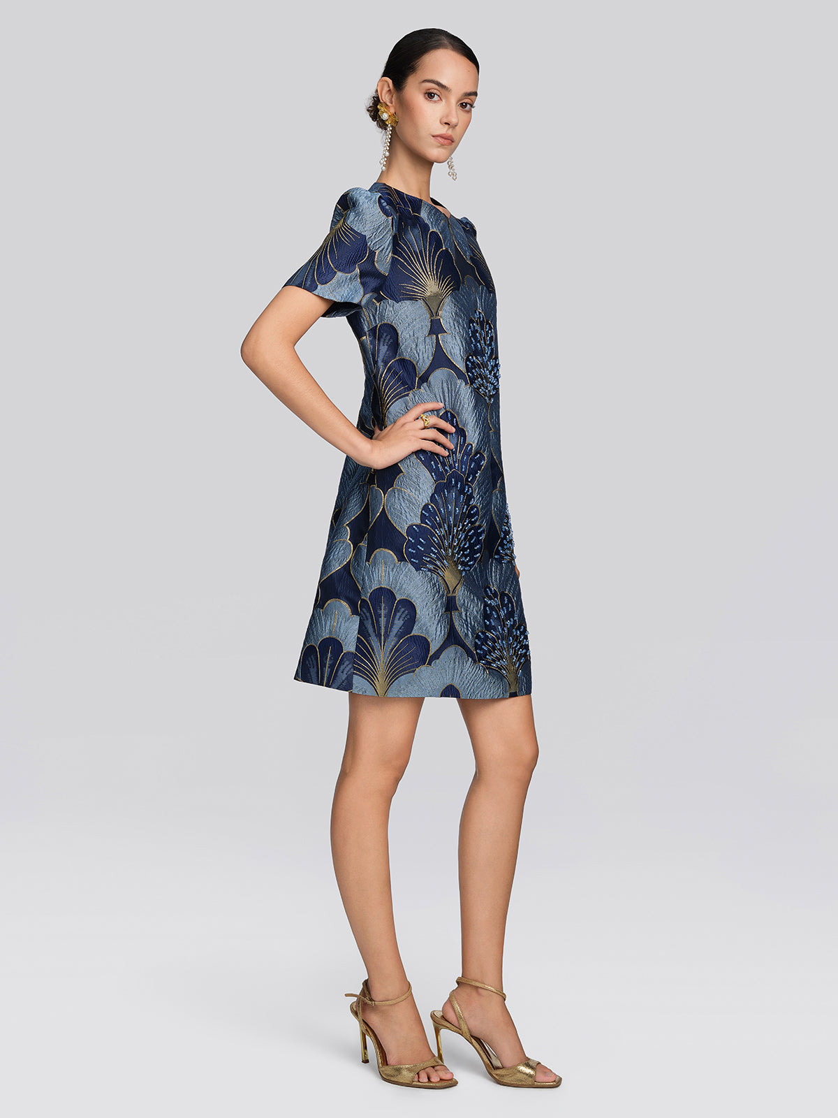 Jacquard Metallic Thread Beaded Dress