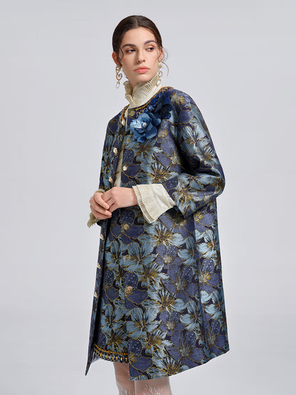 Hand-Sewn Crystal Floral Jacquard Jacket