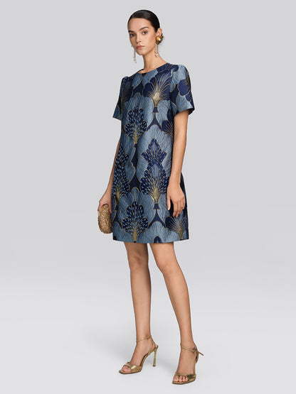 Jacquard Metallic Thread Beaded Dress