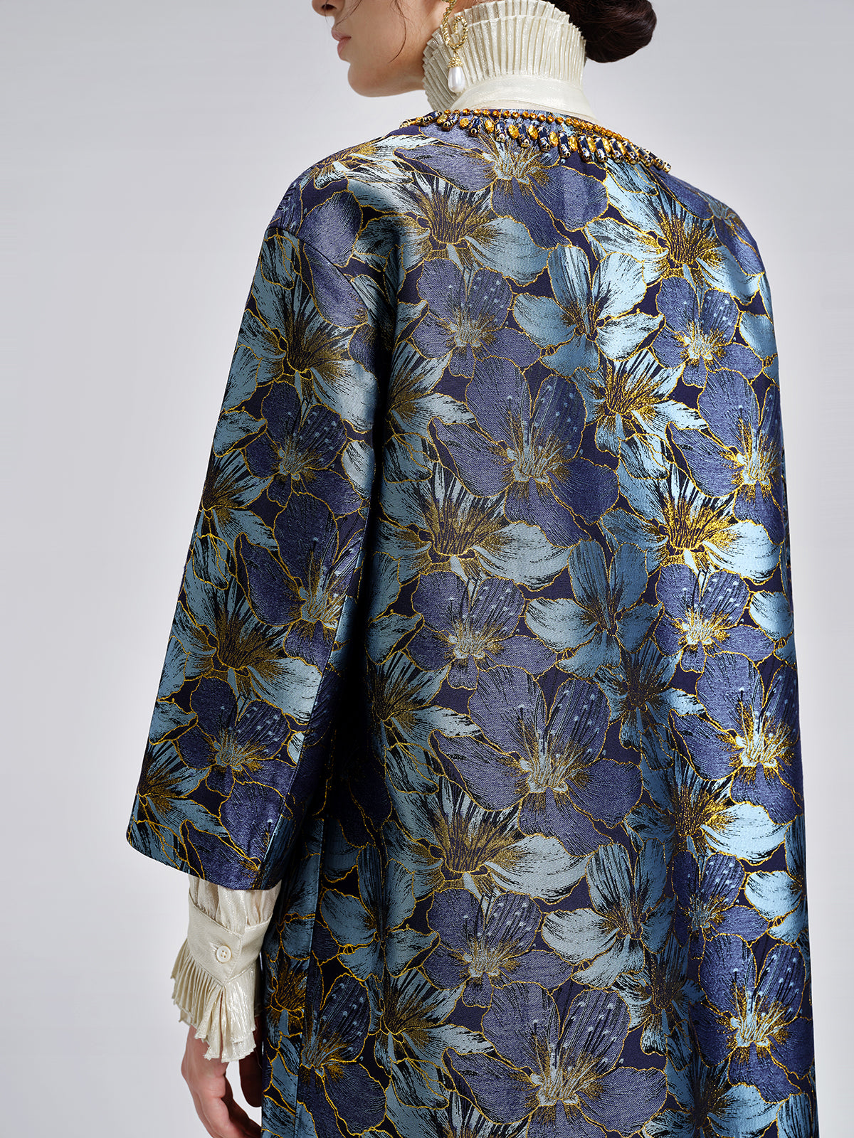 Hand-Sewn Crystal Floral Jacquard Jacket