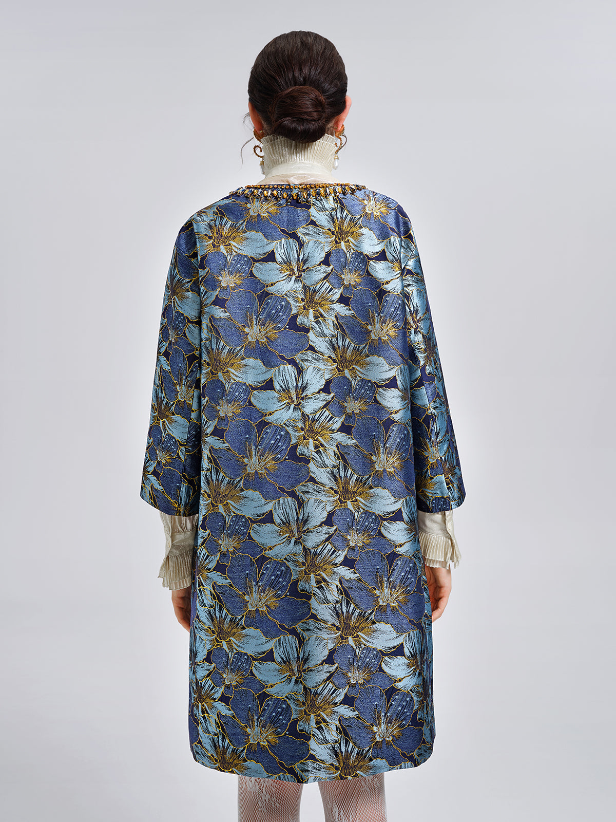 Hand-Sewn Crystal Floral Jacquard Jacket