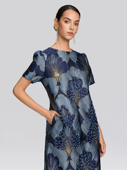 Jacquard Metallic Thread Beaded Dress