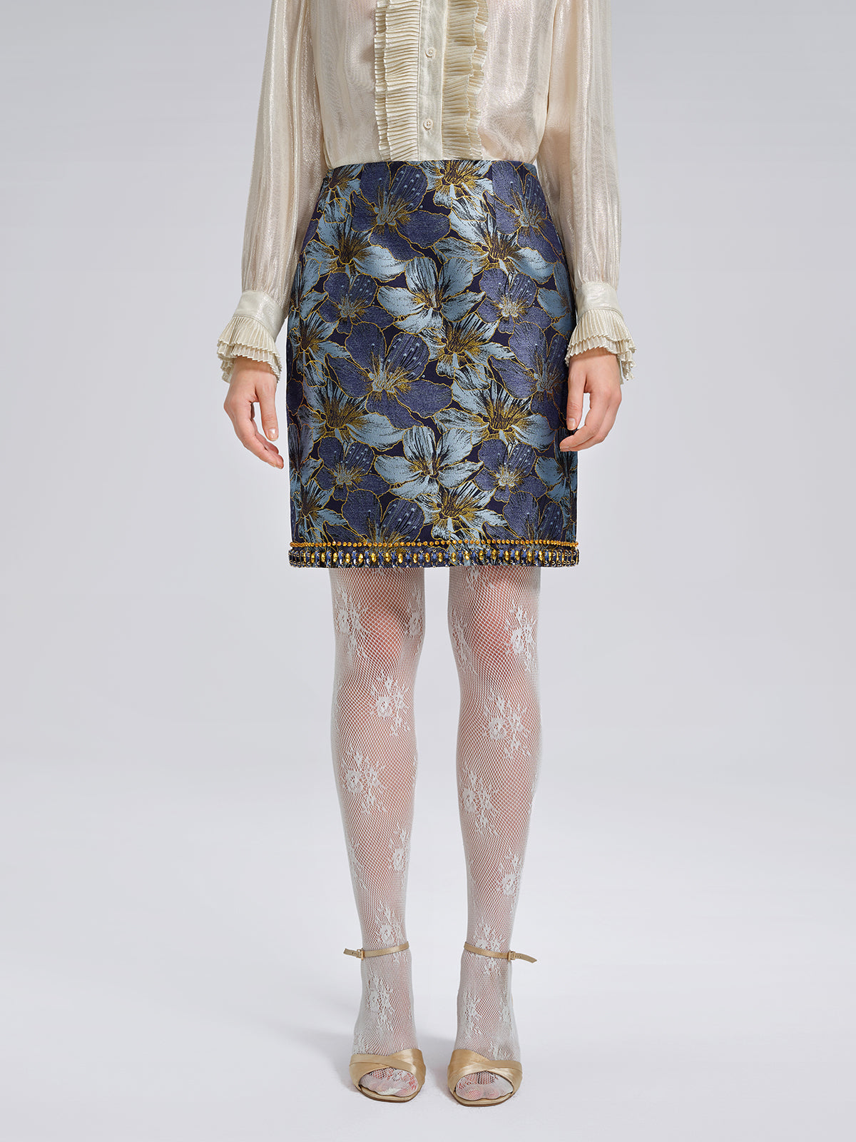 Hand-Sewn Crystal Jacquard A-Line Mini Skirt