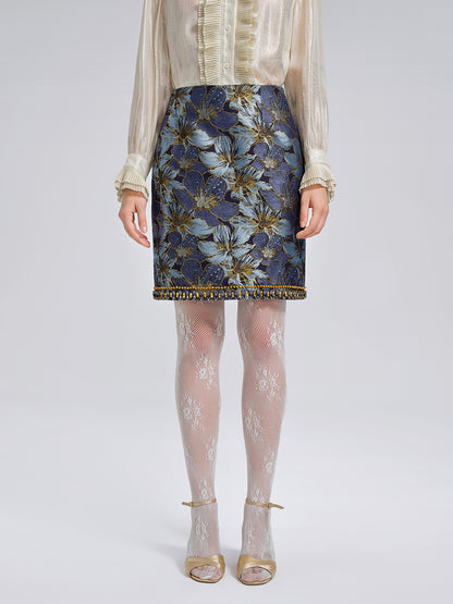 Hand-Sewn Crystal Jacquard A-Line Mini Skirt