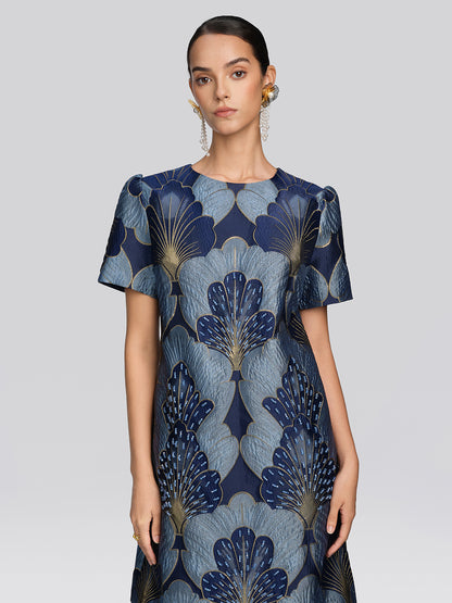 Jacquard Metallic Thread Beaded Dress