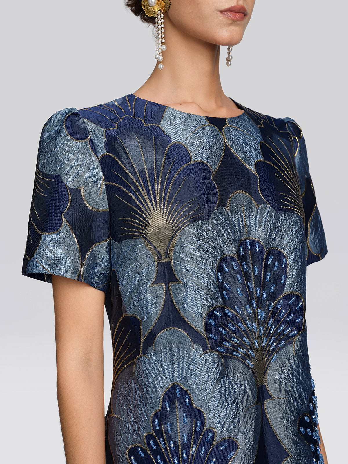 Jacquard Metallic Thread Beaded Dress