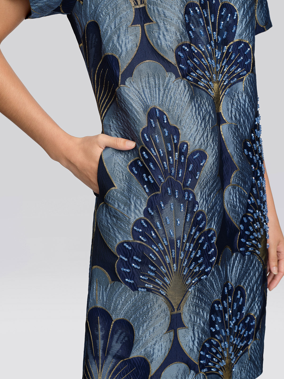 Jacquard Metallic Thread Beaded Dress