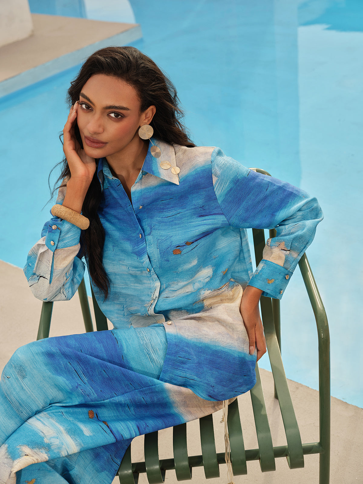 Blue Oil Painting Print Shirt