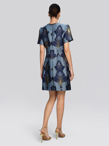 Jacquard Metallic Thread Beaded Dress