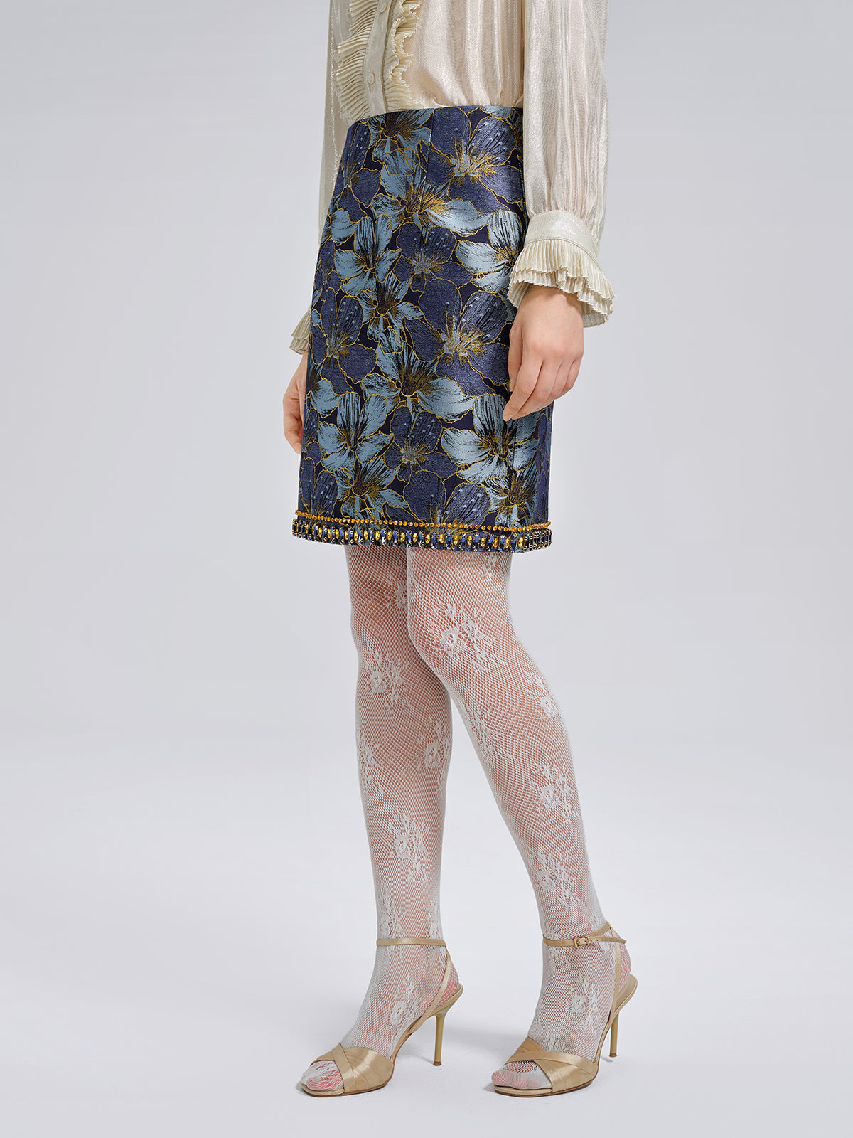 Hand-Sewn Crystal Jacquard A-Line Mini Skirt