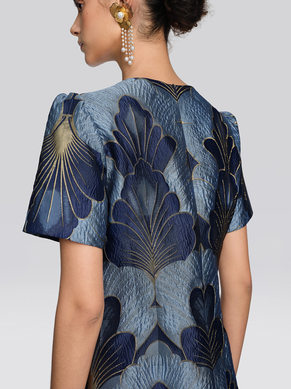 Jacquard Metallic Thread Beaded Dress