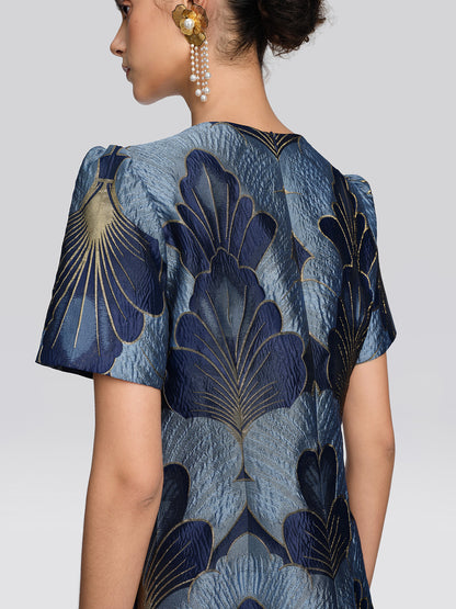 Jacquard Metallic Thread Beaded Dress