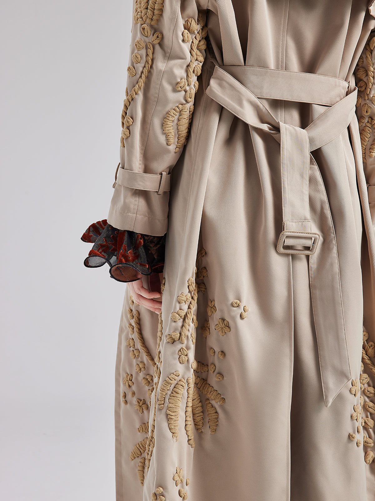 Embroidered Double-Breasted Trench Coat