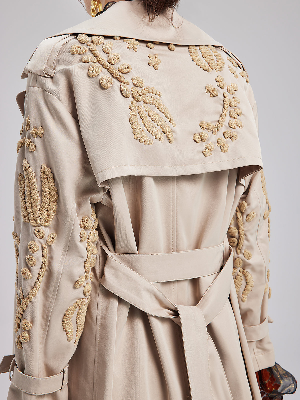 Embroidered Double-Breasted Trench Coat