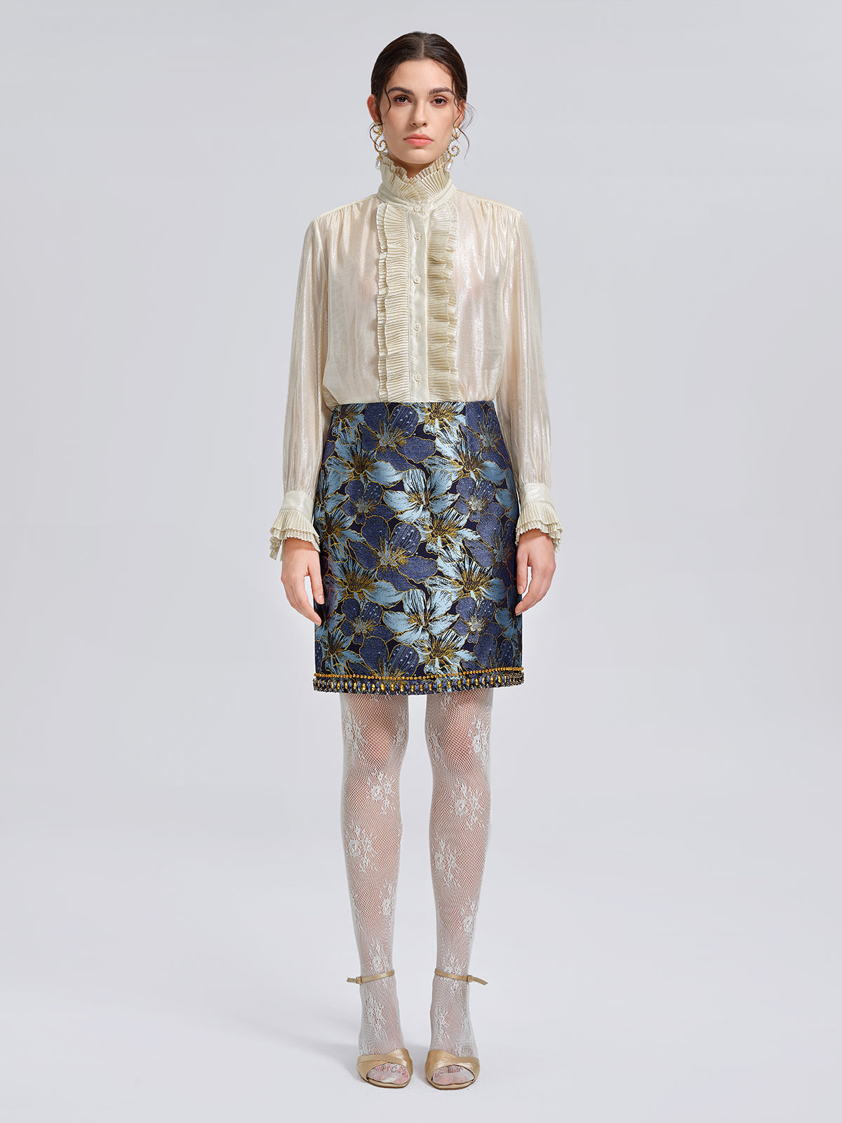 Hand-Sewn Crystal Jacquard A-Line Mini Skirt