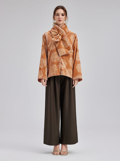 Silk Velvet Jacquard Coat（Includes Scarf）