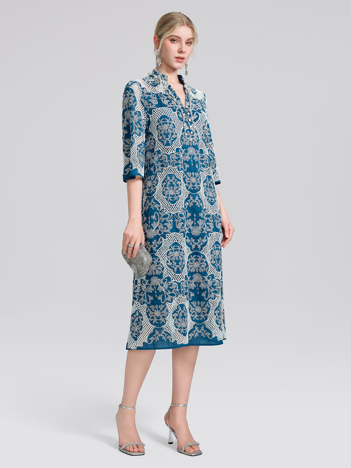 Cutwork Embroidered Beaded Straight Dress