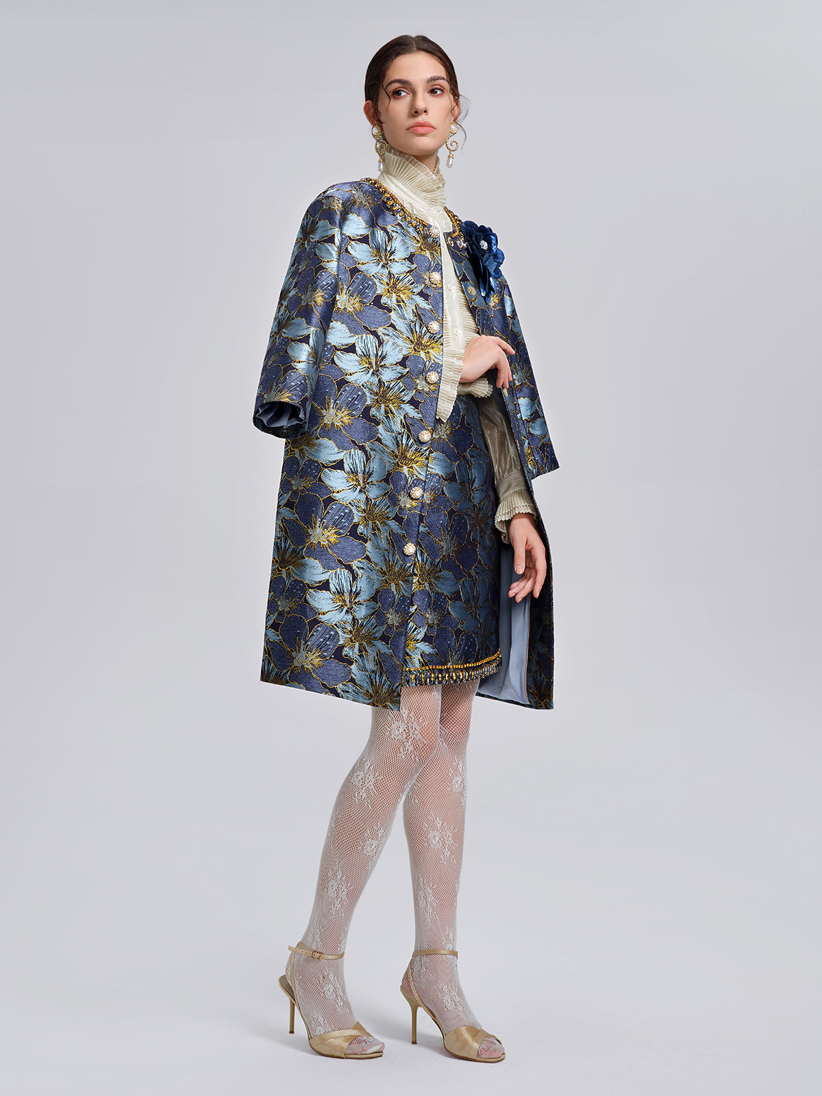 Hand-Sewn Crystal Floral Jacquard Jacket