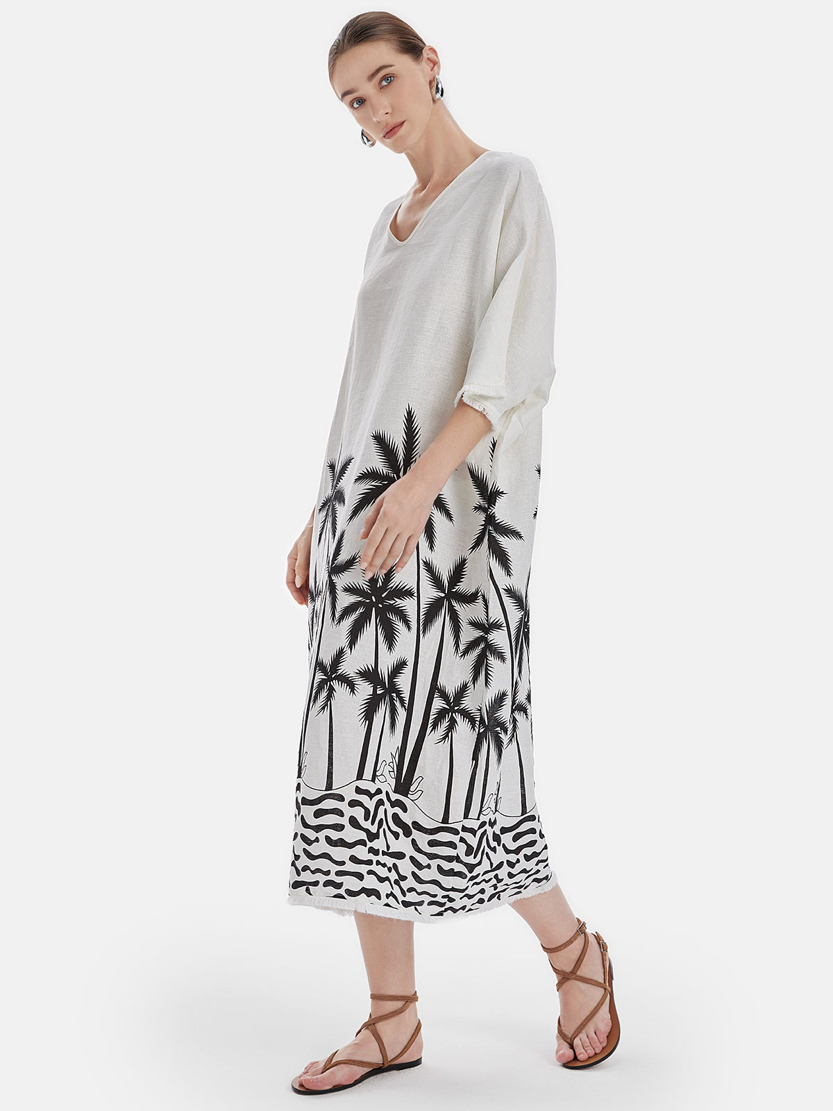 Luxury Vacation V-neck Loose Linen Dress