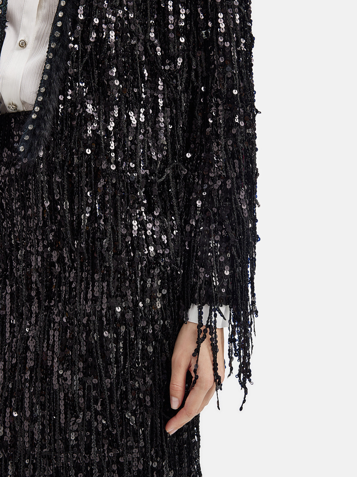 Sequined Beaded Fringe Cropped Jacket